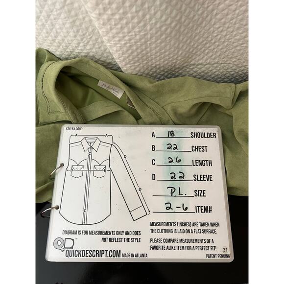 studio works petite textured apple green button front shirt Cuff sleeve sz pl - Picture 11 of 11